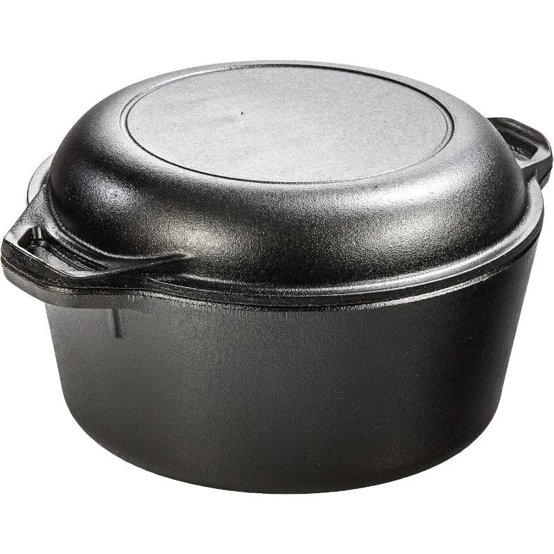 

Pre-Seasoned Cast Iron Double Dutch Oven With Loop Handles, 5 qt