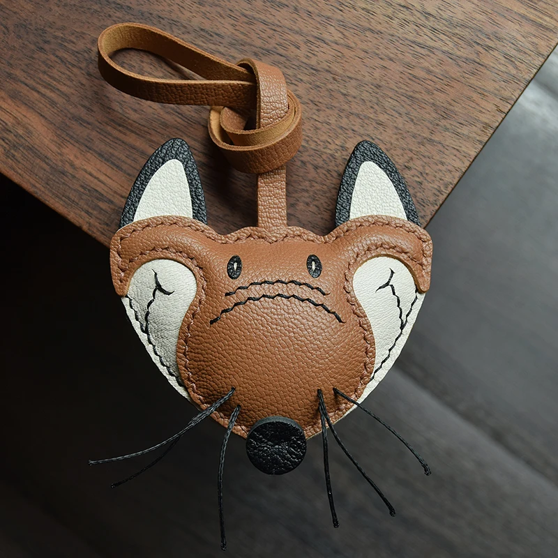 

Fox original design fox leather handmade car key bag pendant personalized niche gift