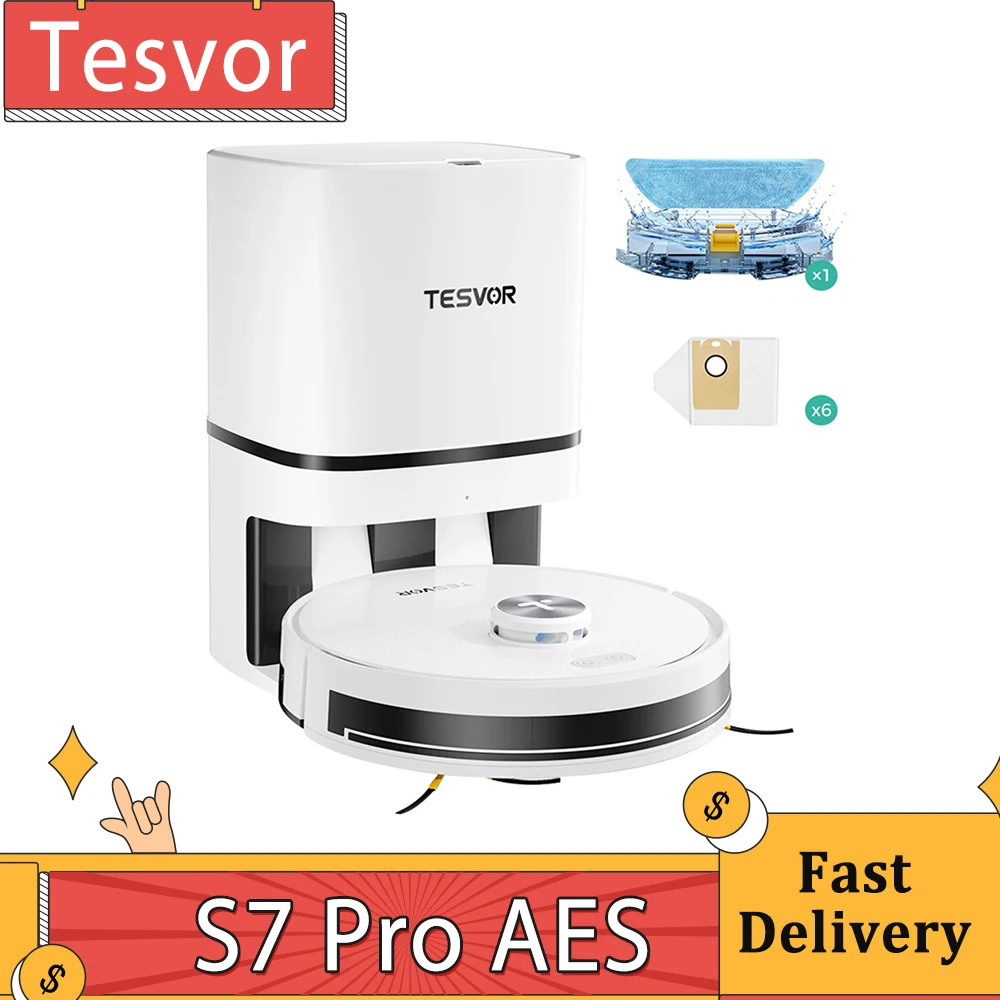 Tesvor S7 Pro AES Robot Vacuum Cleaner with Automatic Empty Station Mopping Function 6000Pa Suction Laser Navigation App Control