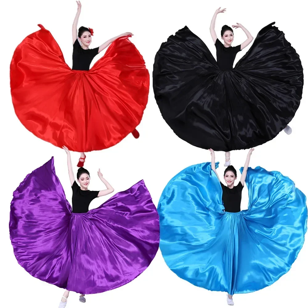 Falda de satén de 720 grados para mujer, disfraz de danza del vientre, faldas largas de bailarina, ropa de práctica, colores personalizados, 105cm, 110cm, 115cm