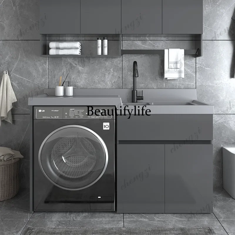 R134 L181 Italian Minimalist Scandinavian Aluminum Balcony Washing Machine Cabinets Washbasin Storage Bathroom Furniture Muebles