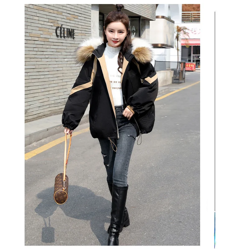 2023 New Women Down Cotton Coat Winter Jacket Female Warm Short Parkas Thick Loose Outwear Artificial Fur Collar Overcoat