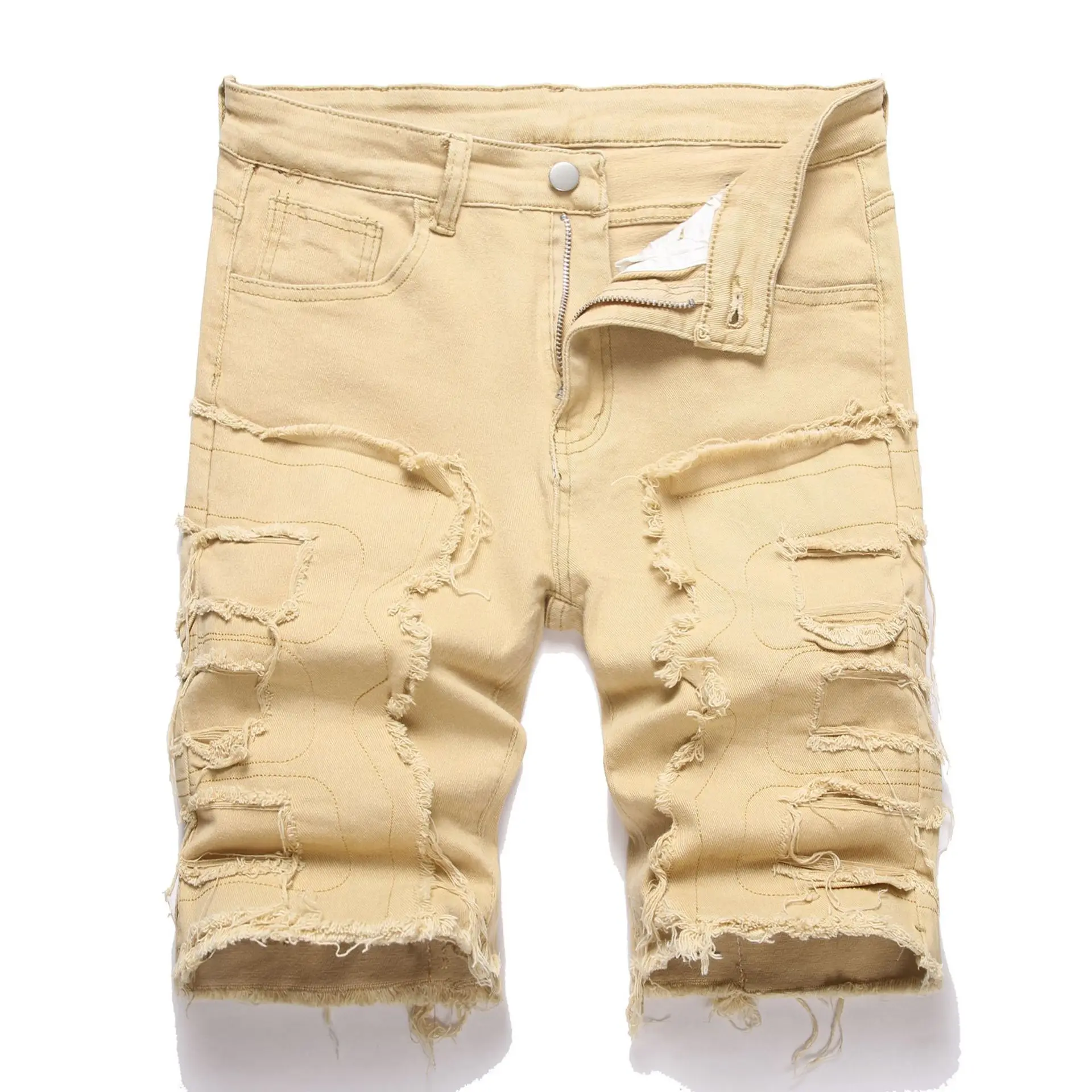 New summer men's casual denim pants with torn holes trendy shorts with scraped and tattered beggar  ripped shorts  pants