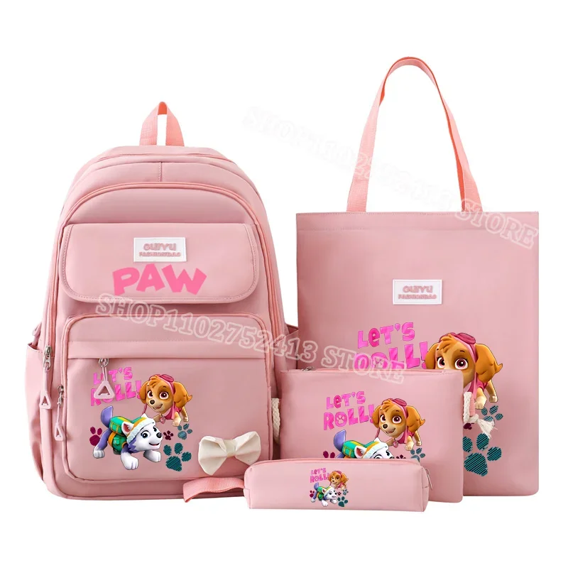 4pcs Paw Patrol Backpack Harajuku Kawaii Skye Pink School Bag Large Capacity Water-repellent Fashion Girls Knapsack Kids Gift