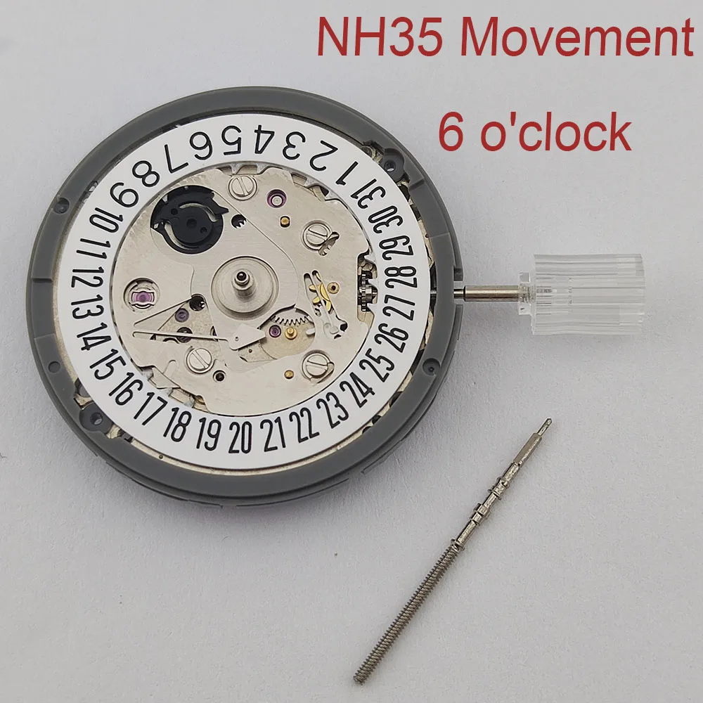 NH35/NH35A Mechanical MovementJapan Original 6 o'clock Crown White Date Automatic Watch Movt Replace Kit High Accuracy