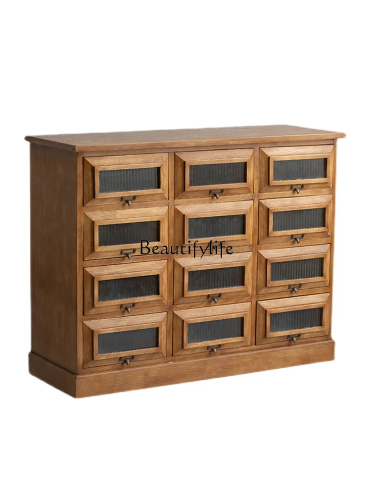 European-Style Retro Complete Chest of Drawers Solid Wood Chest of Drawer Bedroom Locker Wall Glass Storage Side Cabinet