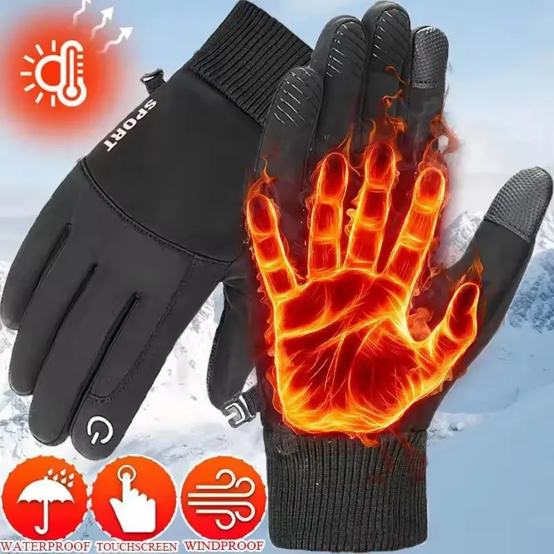 Winter Warm Volle Finger Wasserdicht Winddicht Radfahren Outdoor Sport Laufen Motorrad Ski Touchscreen Fleece Handschuhe