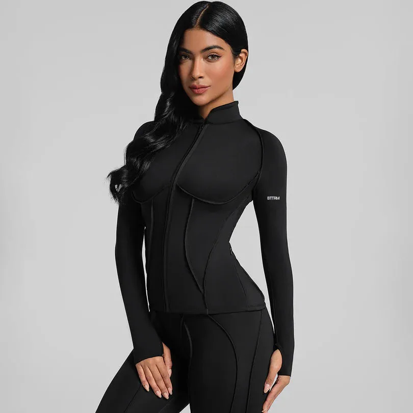 

BetterMe Outdoor Fitness Sports Top Zipper Long Sleeve Yoga Jacket Stand Collar Women Tight-Fitting Quick-Dry Autumn Winter Gym