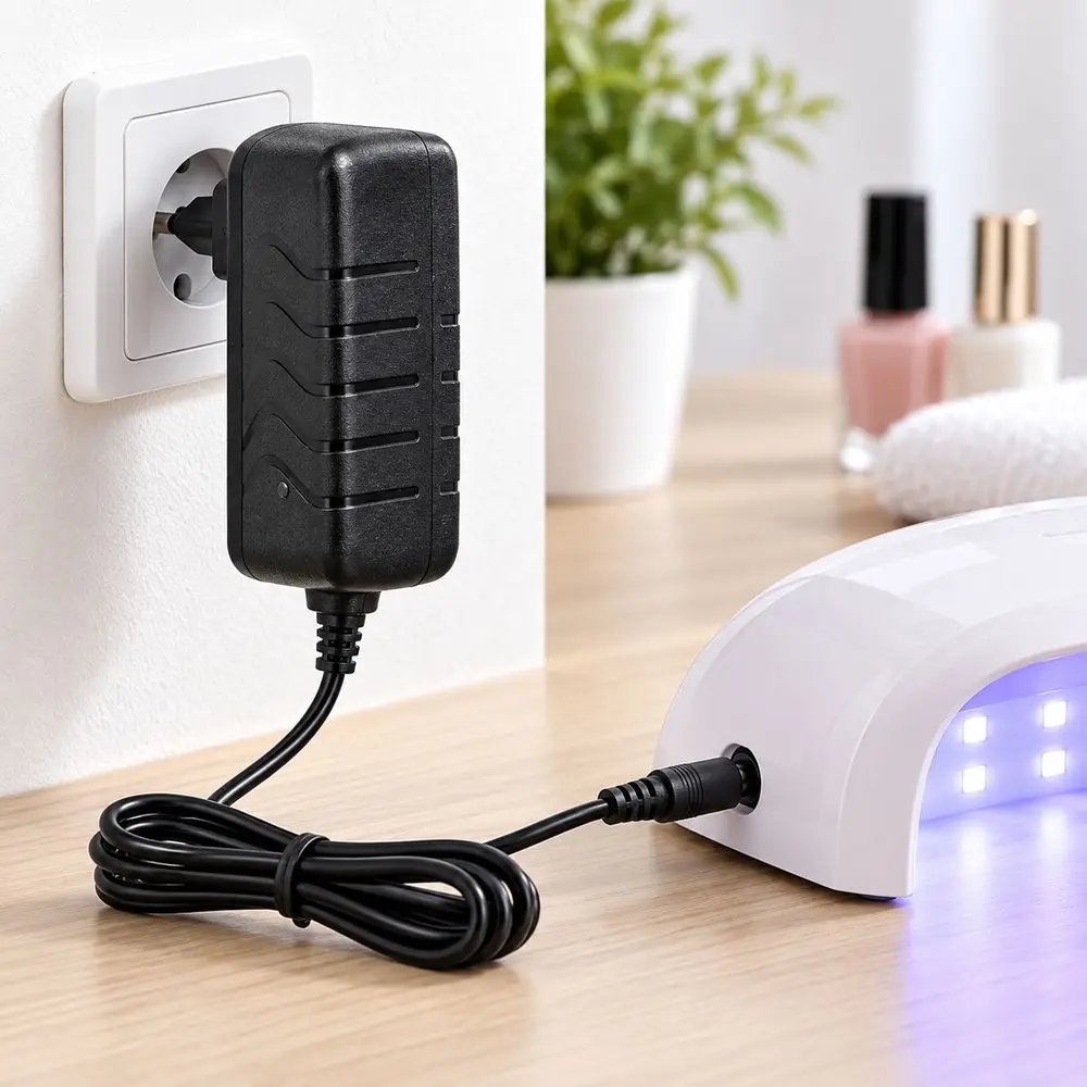 New 24V 2A Nail Lamp Power Adapter Black Regulated Output UV LED Lamp Adapter Interchangeable Plug DC Charger UV LED Nail Dryer