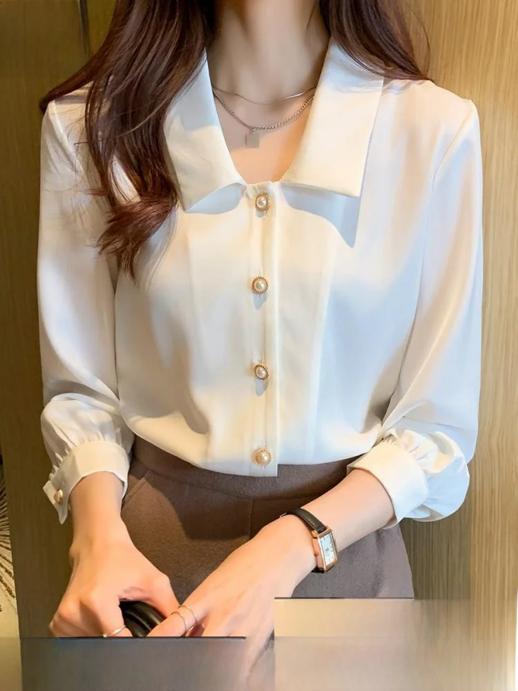 

Fashionable White Chiffon Shirt Trendy Korean Style Women's Business Top Spring Autumn New Arrival Elegant Fashionable Blouse
