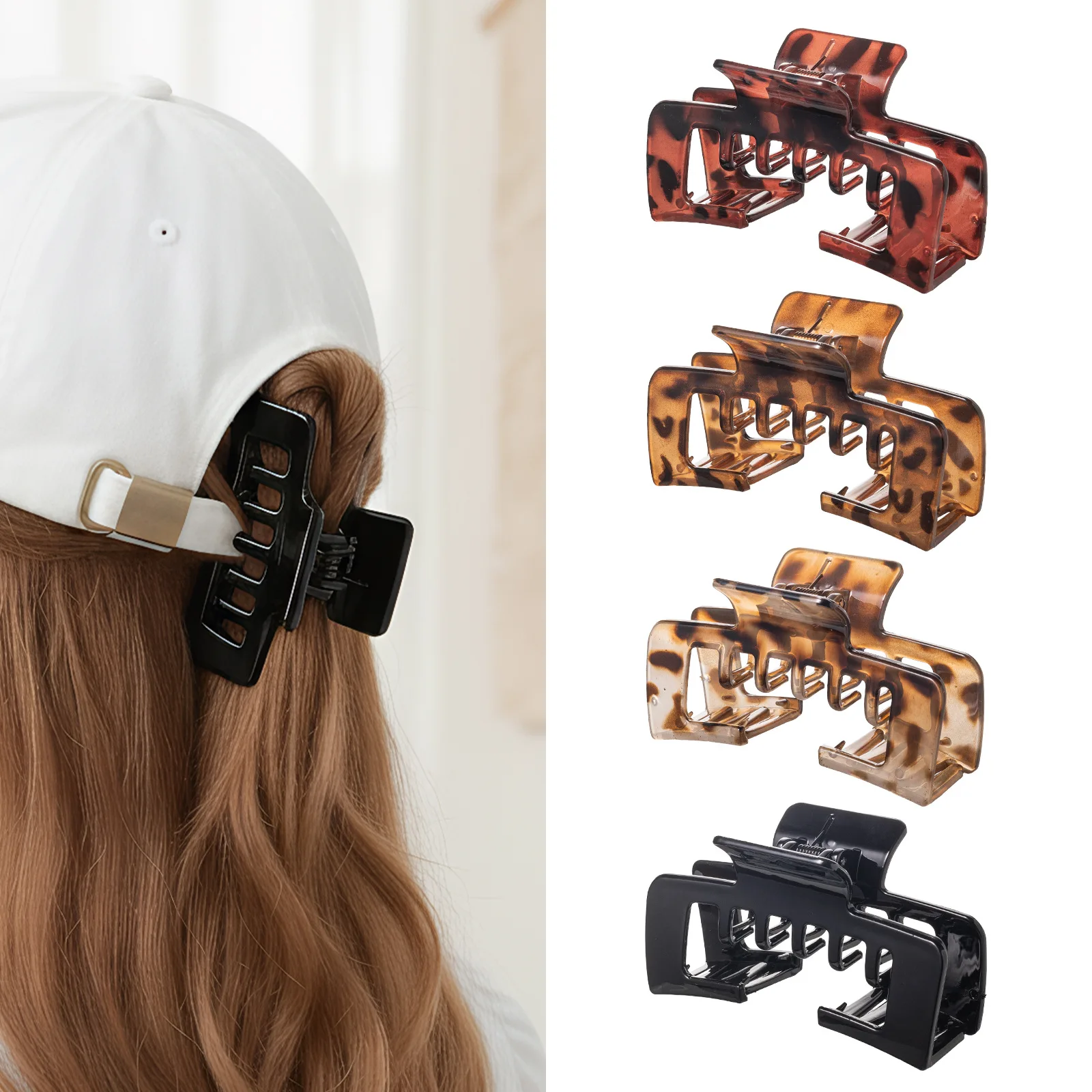 

2PC European & American Style Leopard Black HairClaw Clips for Women Girls Retro Hair Accessories Headwear