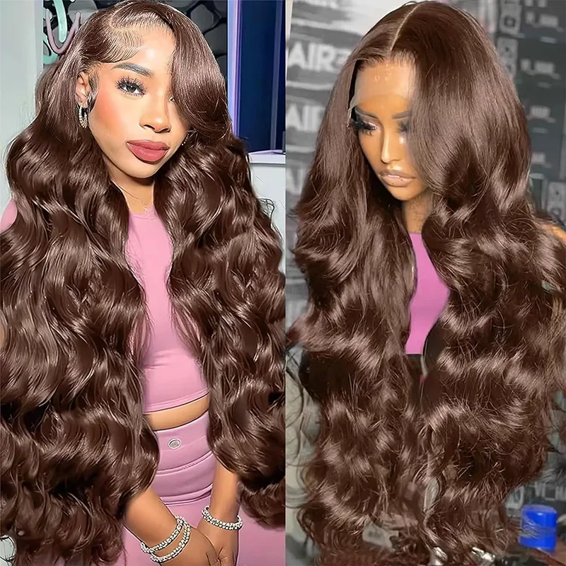 Chocolate Brown Lace Front Wig Body Wave 13x6 HD Lace Frontal Wig 200 Density Human Hair Wigs #4Colored For Women Brazilian Hair