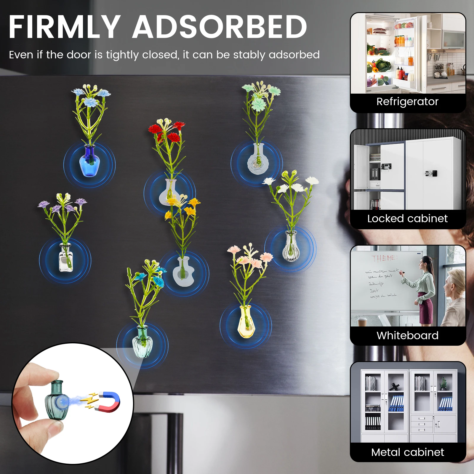 Mini Vase Fridge Magnets Cute Tiny Glass Vases Refrigerator Accessories Aesthetic Plant Pot Locker Office Kitchen DIY Decoration