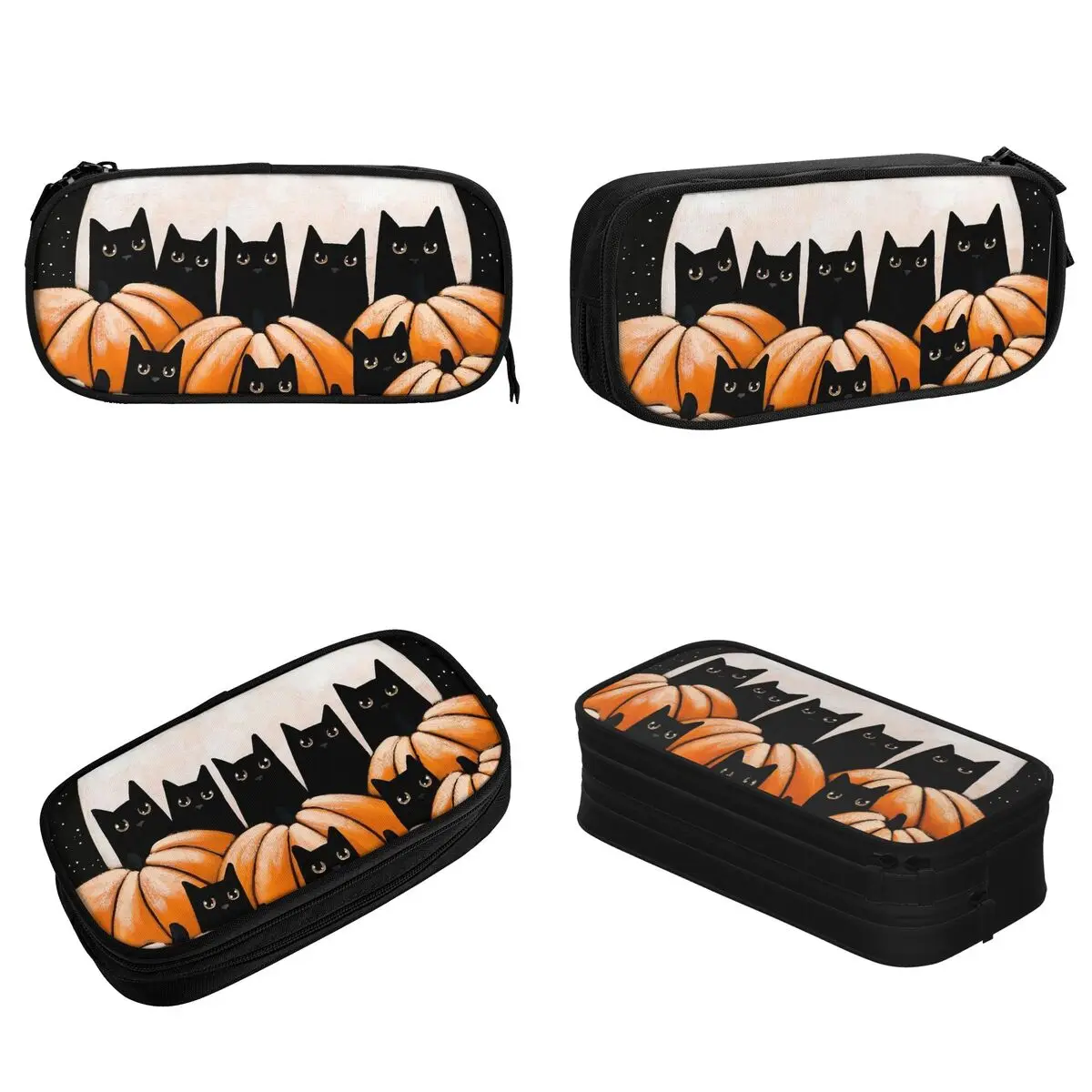 New Black Cat In The Pumpkin Holloween Pencil Case Pencilcases Pen Box for Student Big Bag School Supplies Zipper Stationery