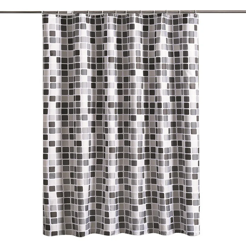 Black Mosaic Pattern Shower Curtain Geometric Waterproof Bathroom Bathtub Bathing Cover Bath Curtains with 12 Hooks 180x180cm