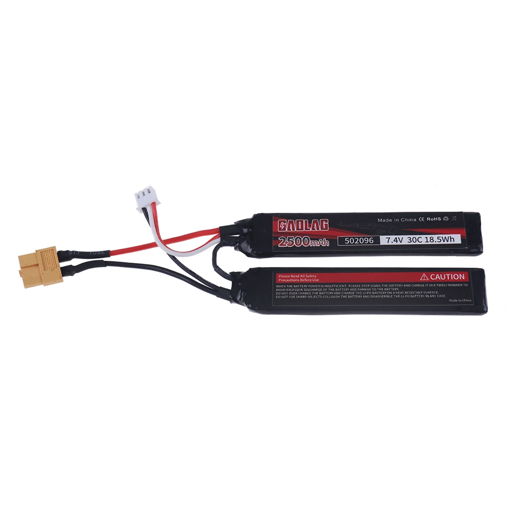 Akumulator Lipo 7,4 V 2500 mAh Dzielone połączenie do pistoletu na wodę 2S Akumulator 7,4 V do mini pistoletu pneumatycznego Airsoft BB Części do