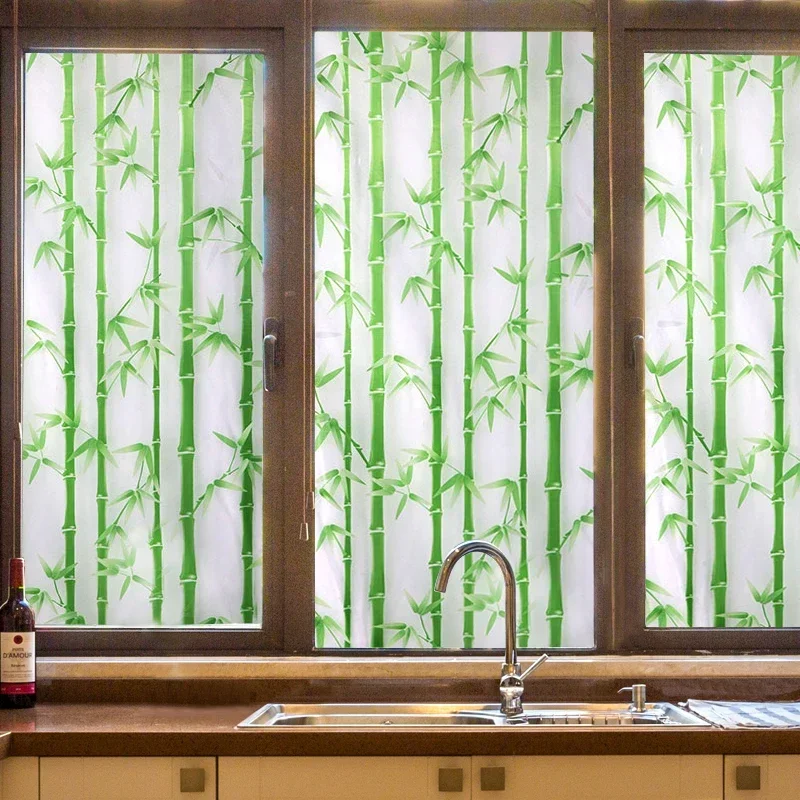 3D Bamboo Electrostatic Glass Film, Frosted Window Sticker, Transparent, Opaque, Living Room, Bathroom