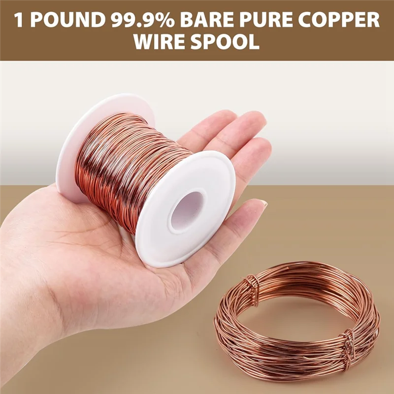 Fil de cuivre souple morts à 99.9%, calibre 20/0,8 Mm de diamètre, 328 pieds/100 M, bobine de 1 livre, fil de cuivre pur facile à utiliser