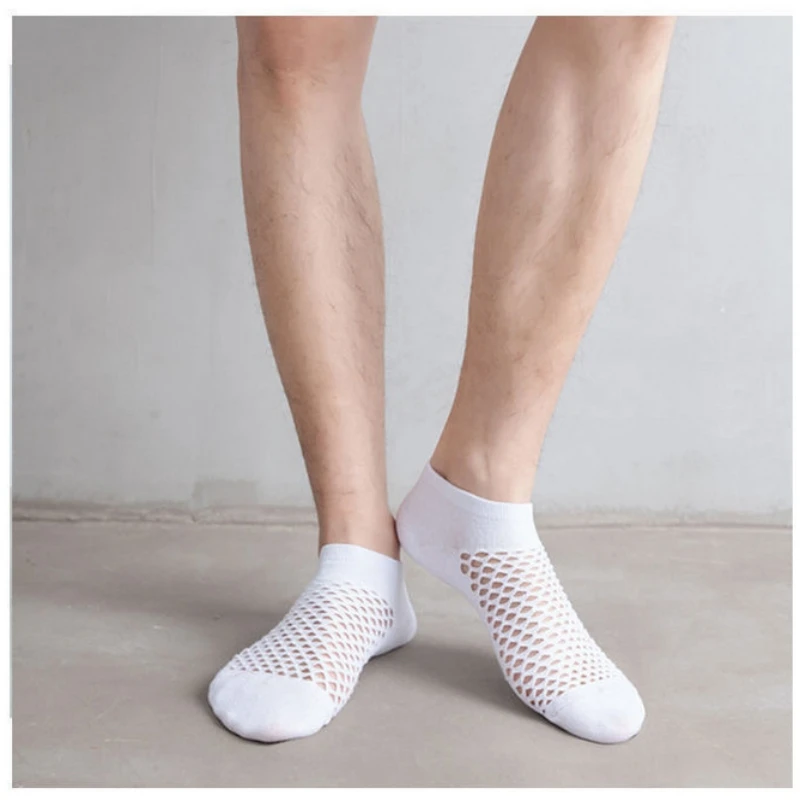 5 Pairs Spring Summer Solid Color Hole Socks Men Casual Soft Breathable Thin Mesh Low Tube Short Mesh Ankle Funny Male Sokken