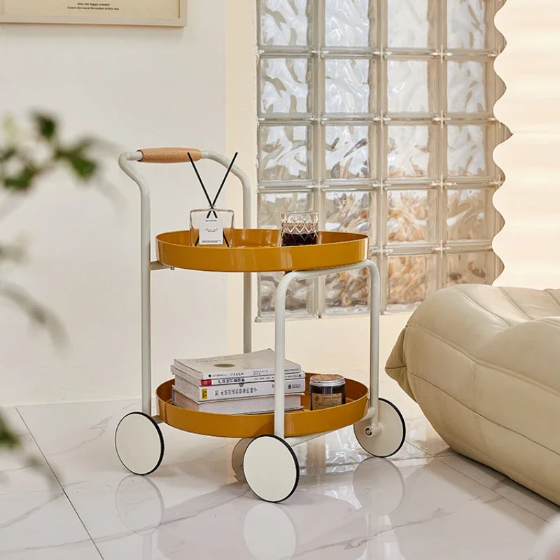 Nordic Wind Moon Storage Cart Living Room Sofa Coffee Tables Double Layers Iron Room Desks Bedroom Mobile Bedside Table