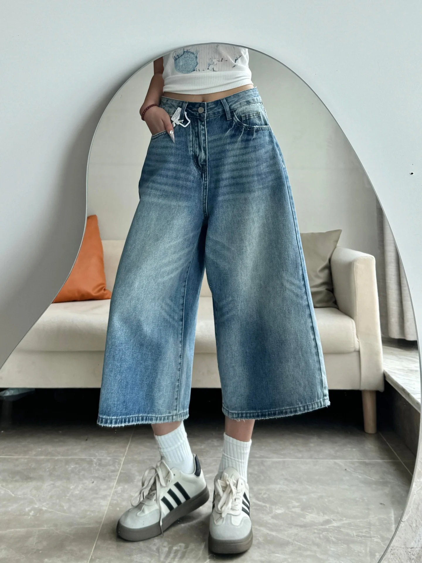 

American Style High Waist Wide Leg Jeans Shorts Women's Summer New plus Size Loose Slimming Pants Casual Wear Denim Shorts