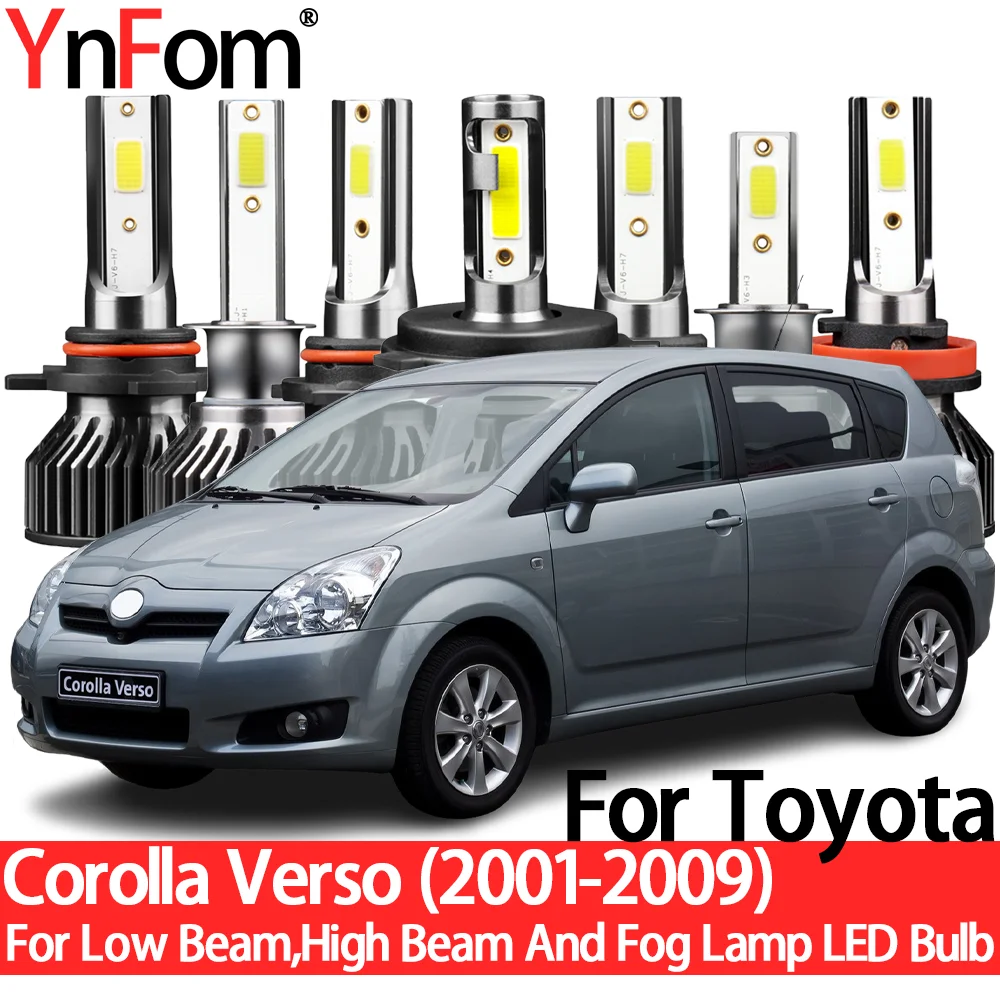 Ynfom Especial Farol LED Lâmpadas Kit, feixe baixo, feixe de alta, nevoeiro lâmpada, acessórios do carro, Toyota Corolla Verso 2001-2009