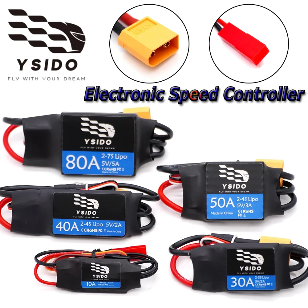 

YSIDO 10A 30A 40A 50A 60A 80A Waterproof Brushless ESC w/BEC 2-7S for RC Helicopter FPV Quadcopter Airplanes Model DIY Parts
