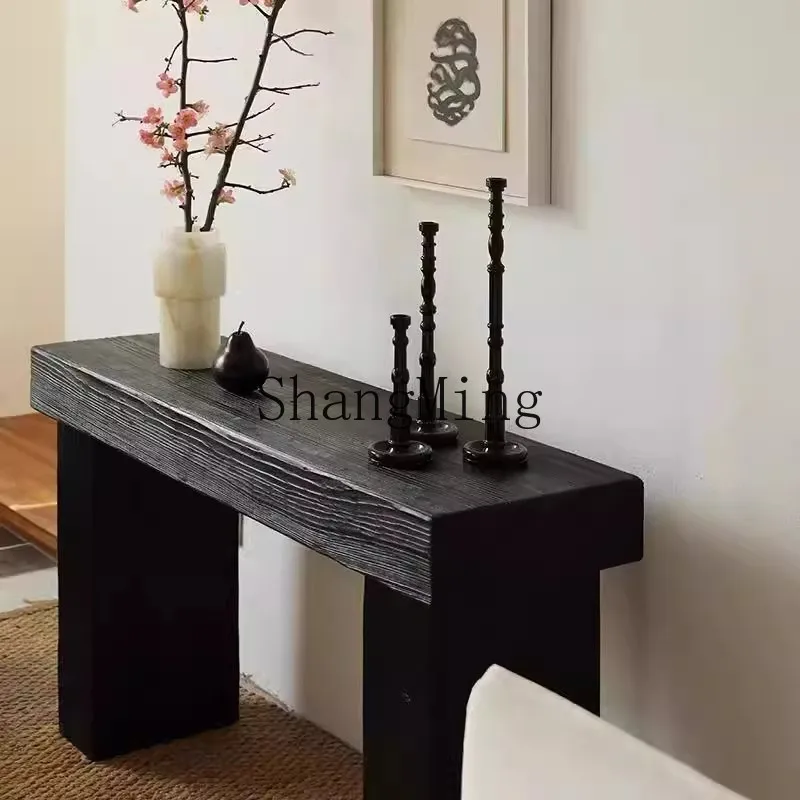 

FG B & B Hotel Corridor Display Table Entry Entrance Table Carbonized Black Solid Wood Entrance Table