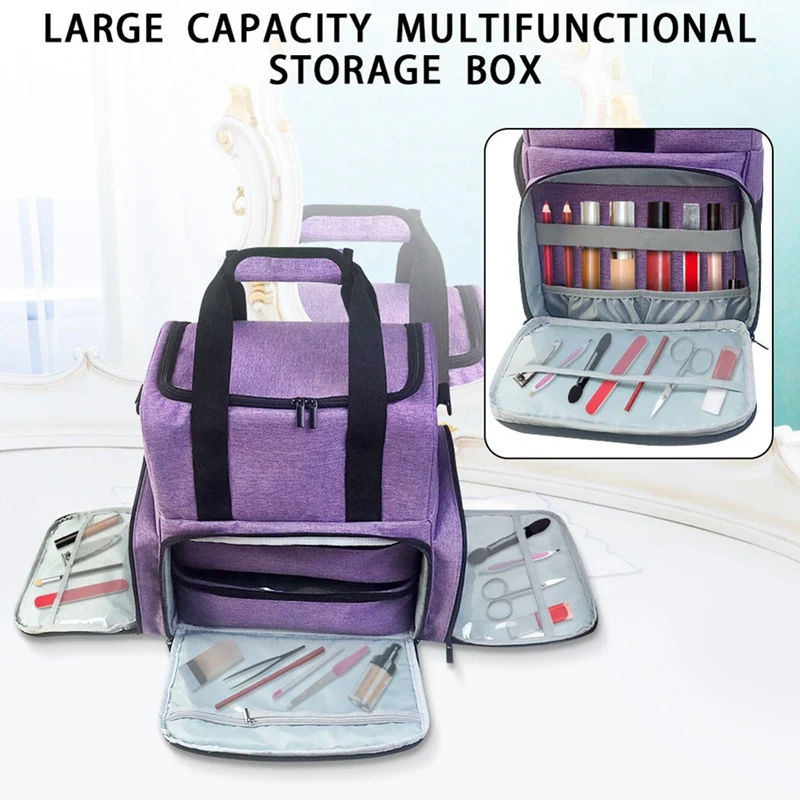 Portable Nail Polish Storage Bag Handbag With Shoulder Strap Removable Divider Travel Multi Carrying Case Bag