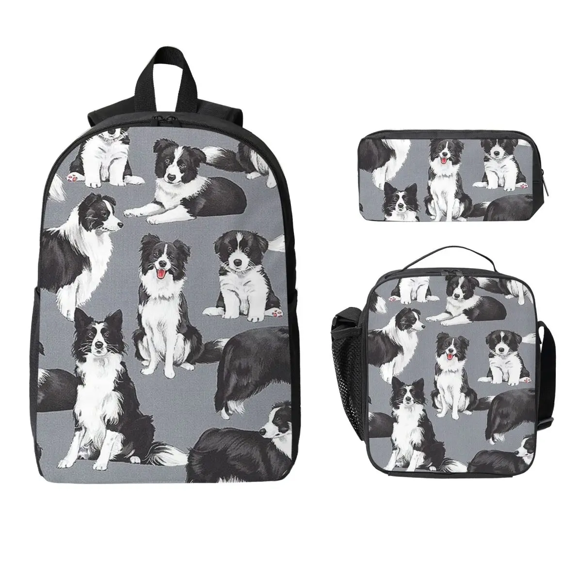 

Border Collie Dog Backpack Student Boys Girls BookBag School Bag Computer Shoulder Bags 3ps Insulated Lunch Bag Pencil Case