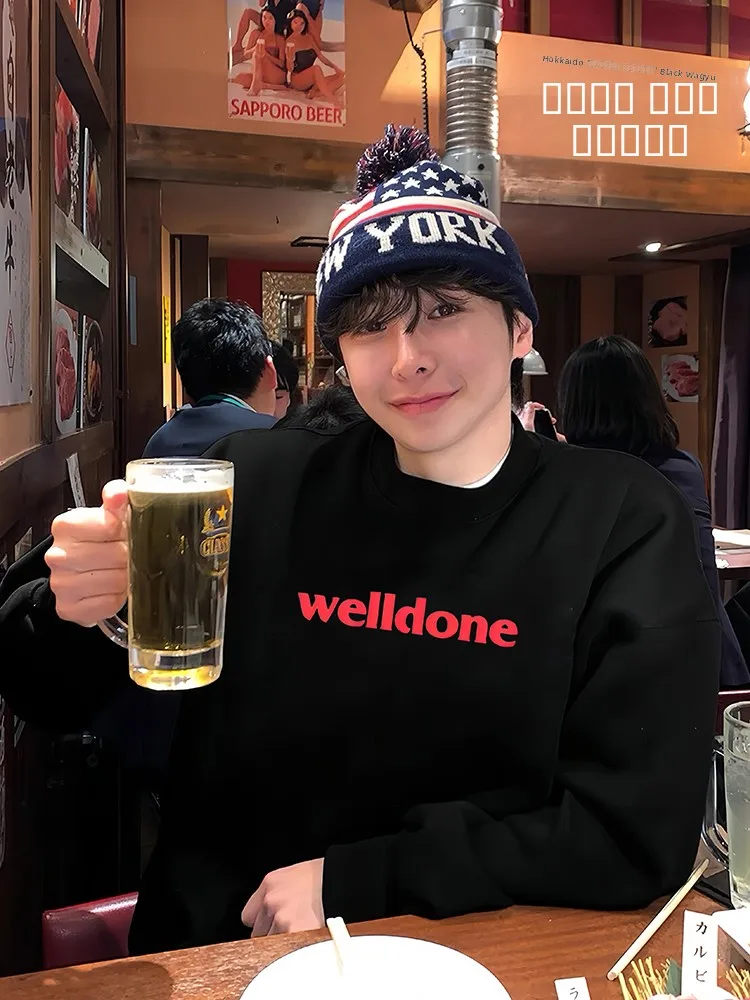 

Толстовка оверсайз с круглым вырезом и флисовой подкладкой, осенне-зимняя, хлопковая, с капюшоном