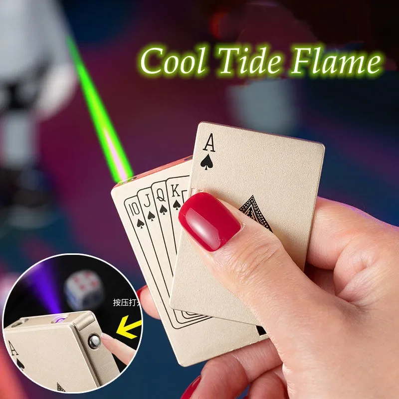 Creative Lighter Jet Torch Turbo Playing Cards Lighter Windproof Metal Lighter Metal Funny Toys For Men Smoking Accessories