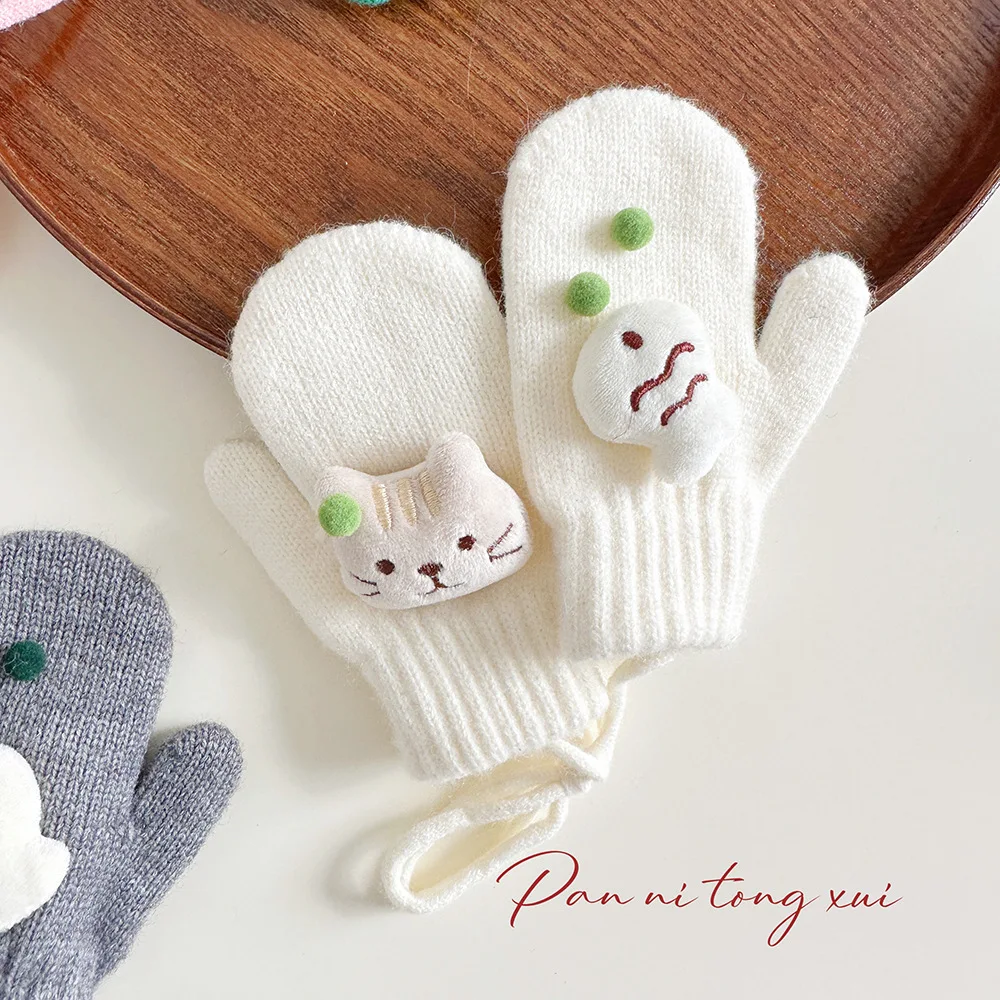 Guanti Bambino Trendy Guanti in maglia gattino 3D Addensato Calore invernale Dito intero Scaldamani per bambini in stile coreano