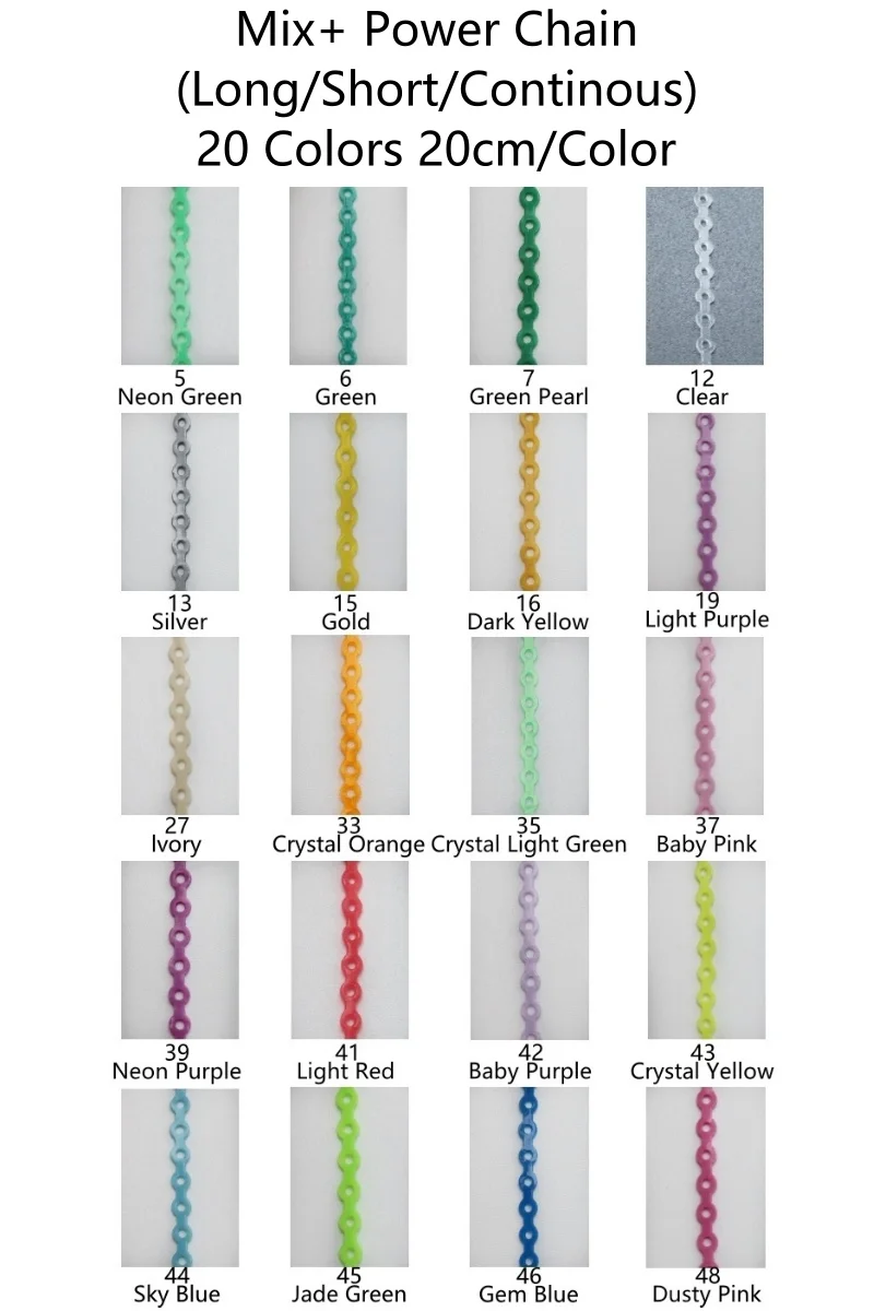 1Pack 20 Mixed Colors 20Sticks Bulk Orthodontic Power Chain Short/Long/Continuous