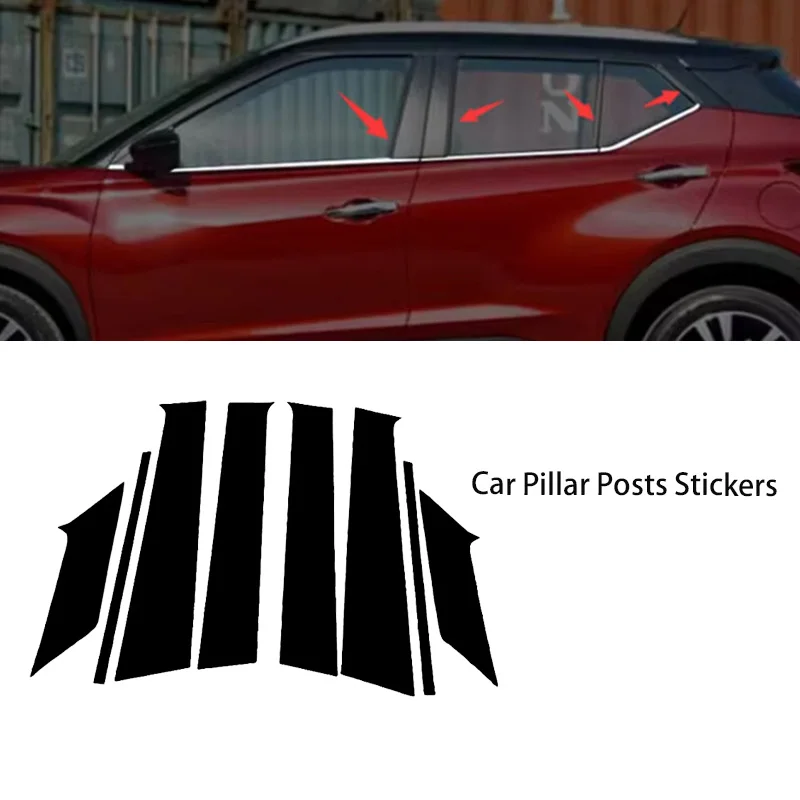 8Pcs Glossy Black Pillar Posts Stickers Car Door Window Exterior Trim Cover For Nissan Kicks P15 2018 2019 2020 2021 2022 2023