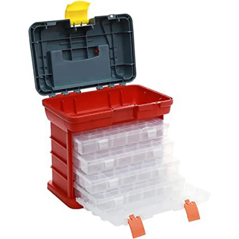 Detachable Toolbox with 4 Layers and 72 Compartments Can Place Screws, Nuts and Wrenches Capacity Stool Carrying Handle