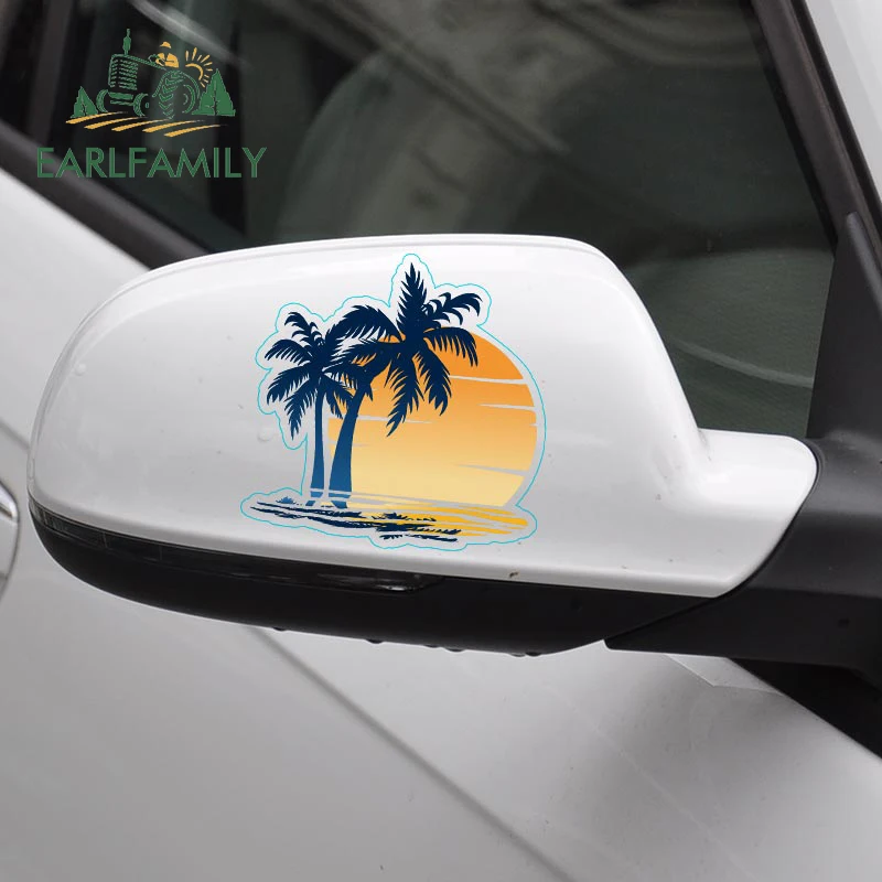 EARLFAMILY 13cm x 13cm for Beach Palm Tree Car Stickers Vinyl Car Wrap Decal Anime Funny Camper RV JDM Motorcycle Decoration