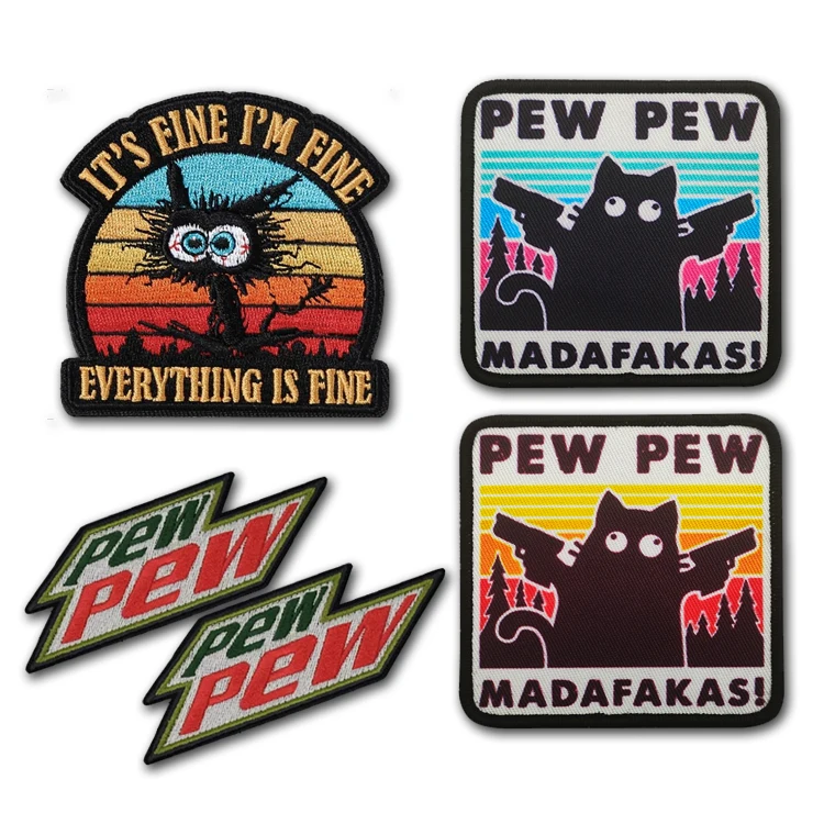 PEW PEW CAT And Its Fine Im fine Everything is Fine Embroidered Hook And Loop Patches Funny Meme Patch Bacjpack