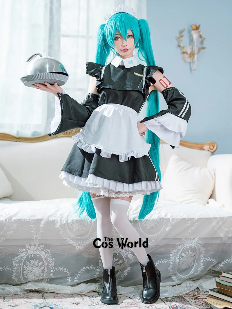 Miku Black White Maid Apron Dress Uniform Outfit Anime Cosplay Costumes