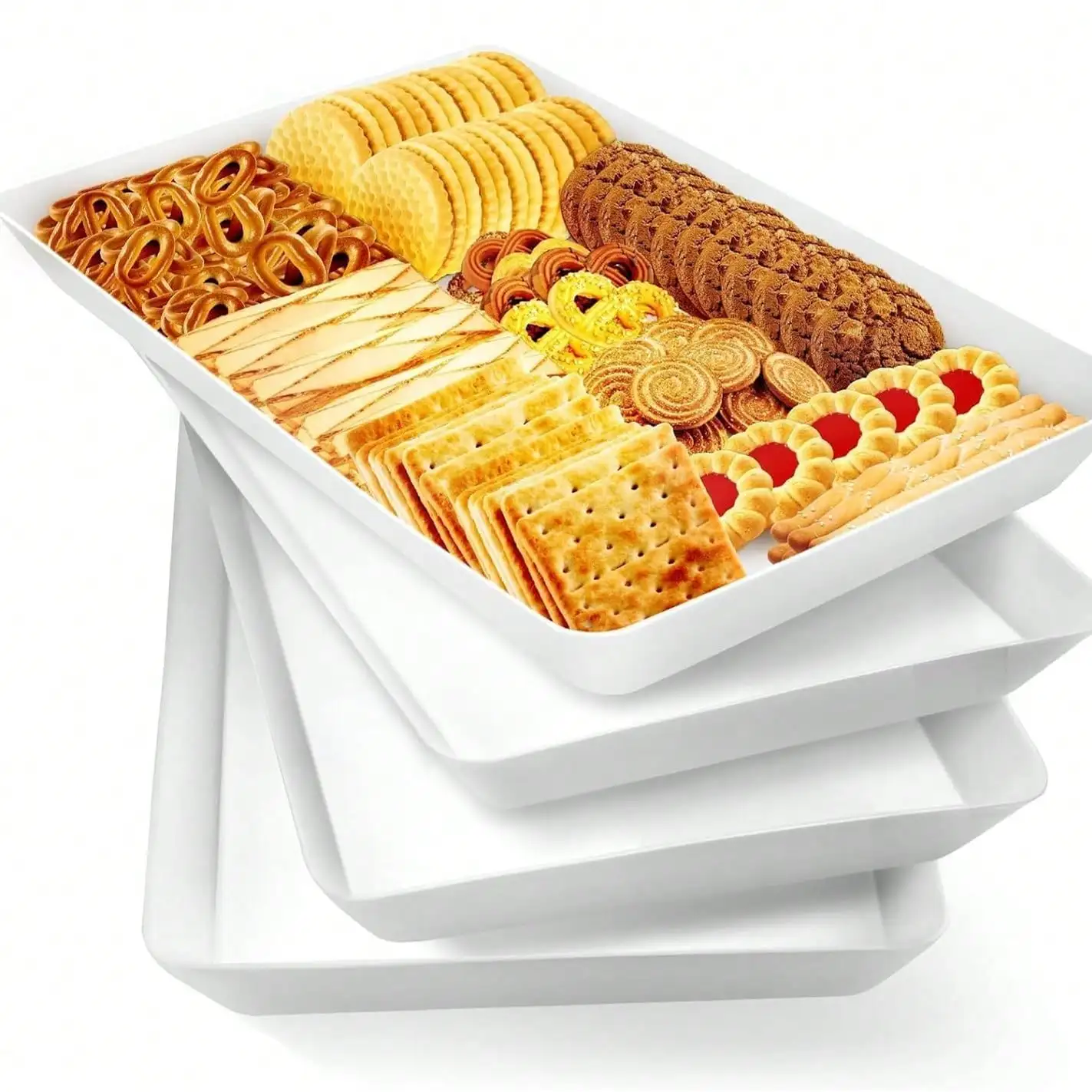 

4Pcs Plastic Serving Trays BBQ Accessories for Snacks Fruit Party Organization