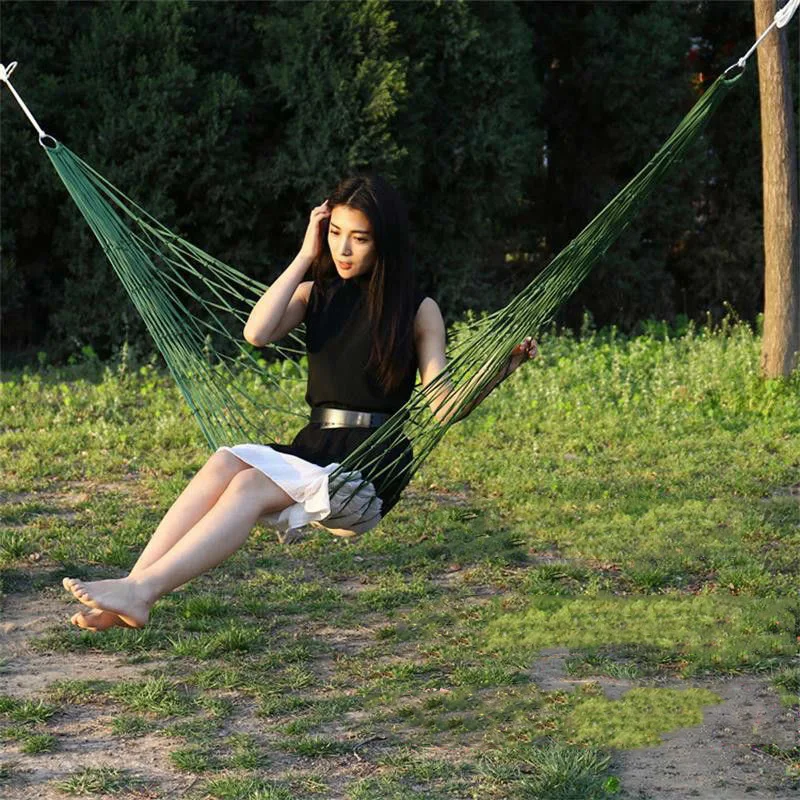 Simple Single Nylon Net Hammock Swing Hanging Sleeping Bed Chair Lightweight Premium Quality Hammock For Travel Camping Garden