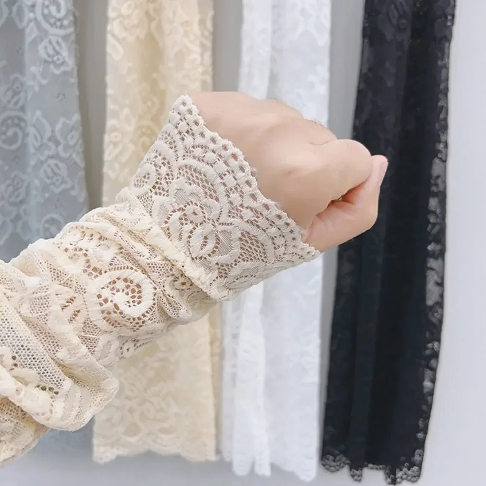 Guanti a maniche lunghe in seta di ghiaccio anti-UV con protezione solare con design in pizzo Copribraccia con isolamento UV per ciclismo e attività all'aperto