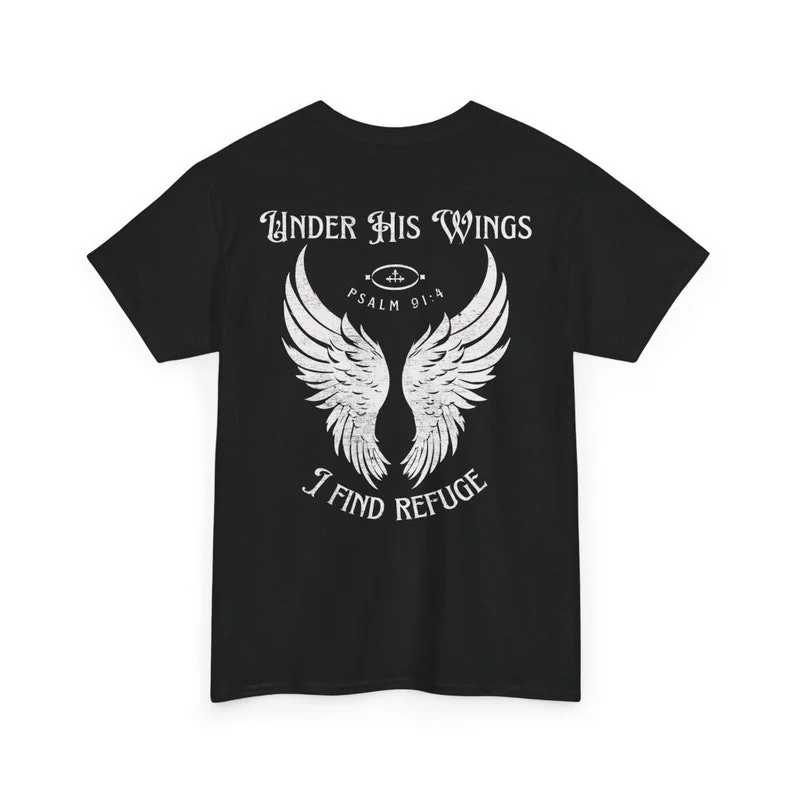 Under His Wings T-shirt Psalm 91:4 Christian Shirt Faith-based Clothing Inspirational Religious T-shirt Bible Verse Clothing Top