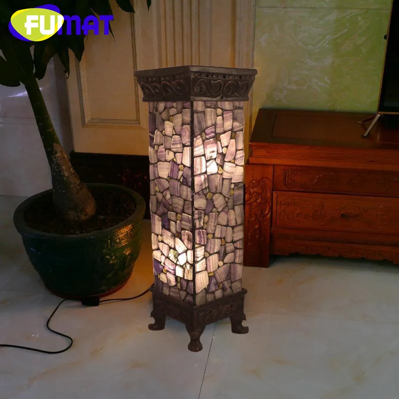 

FUMAT Tiffany style stained glass European agate stone retro Roman column floor lamp for living room bedroom sofa LED decor