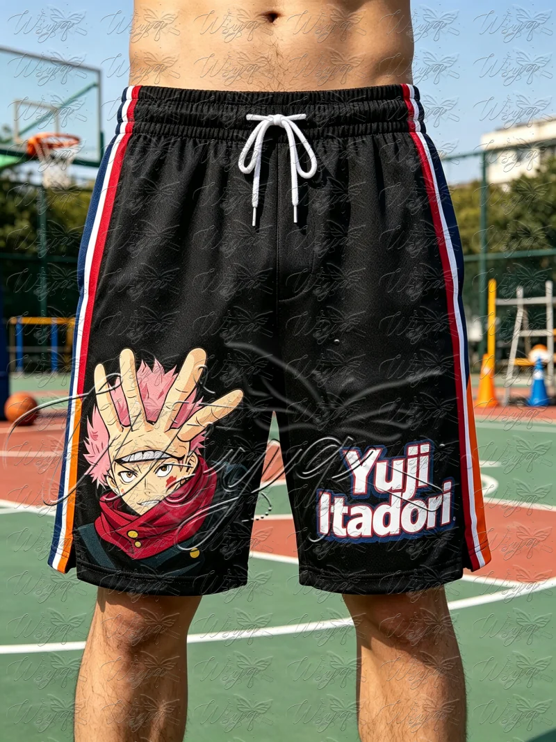 Jujutsu Kaisen Yuji Itadori Printed Basketball Shorts Summer Quick Dry Mesh Unisex Drawstring Casual Street Sports Gym Shorts