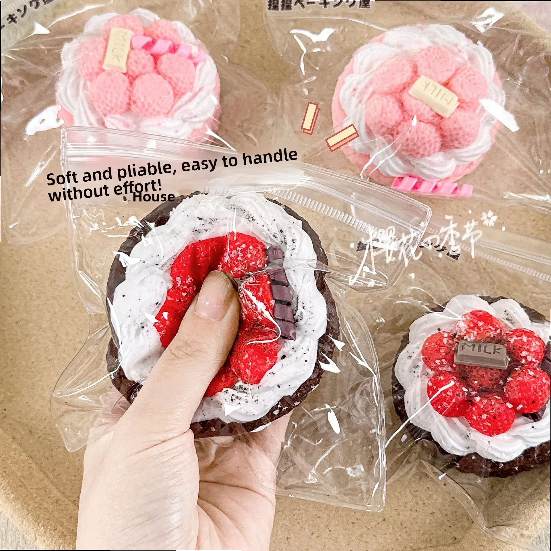Food Grade Silicone Slow Rising Stress Relief DIY Fake Food Toy Raspberry Tart Cake Squishy