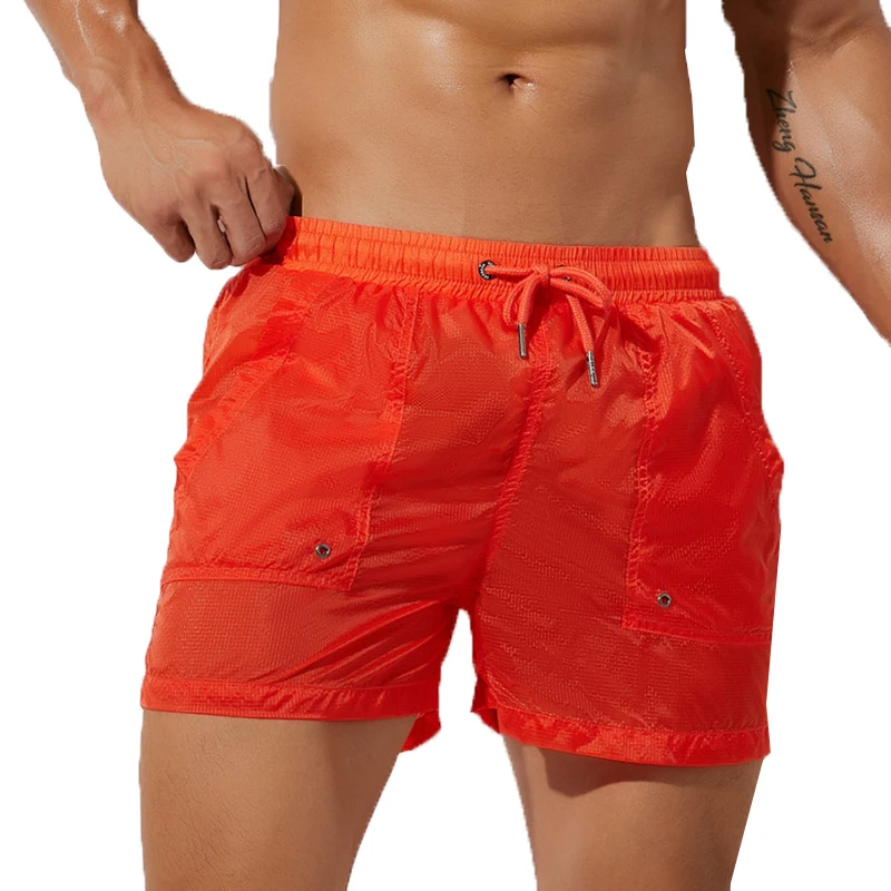 Men Board Shorts Thin See Through Quick Drying Swimsuits Trunks Casual Pocket Workout Gym Pants Bathing Suit Surf Beach Swimwear
