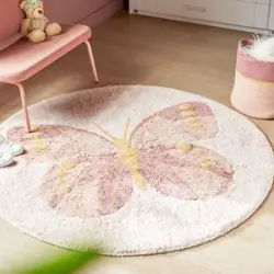 Butterfly Fluffy Carpets for Living Room Round Bedroom Beside Rugs Shaggy Baby Rug Soft Plush Nursery Play Mat for Children