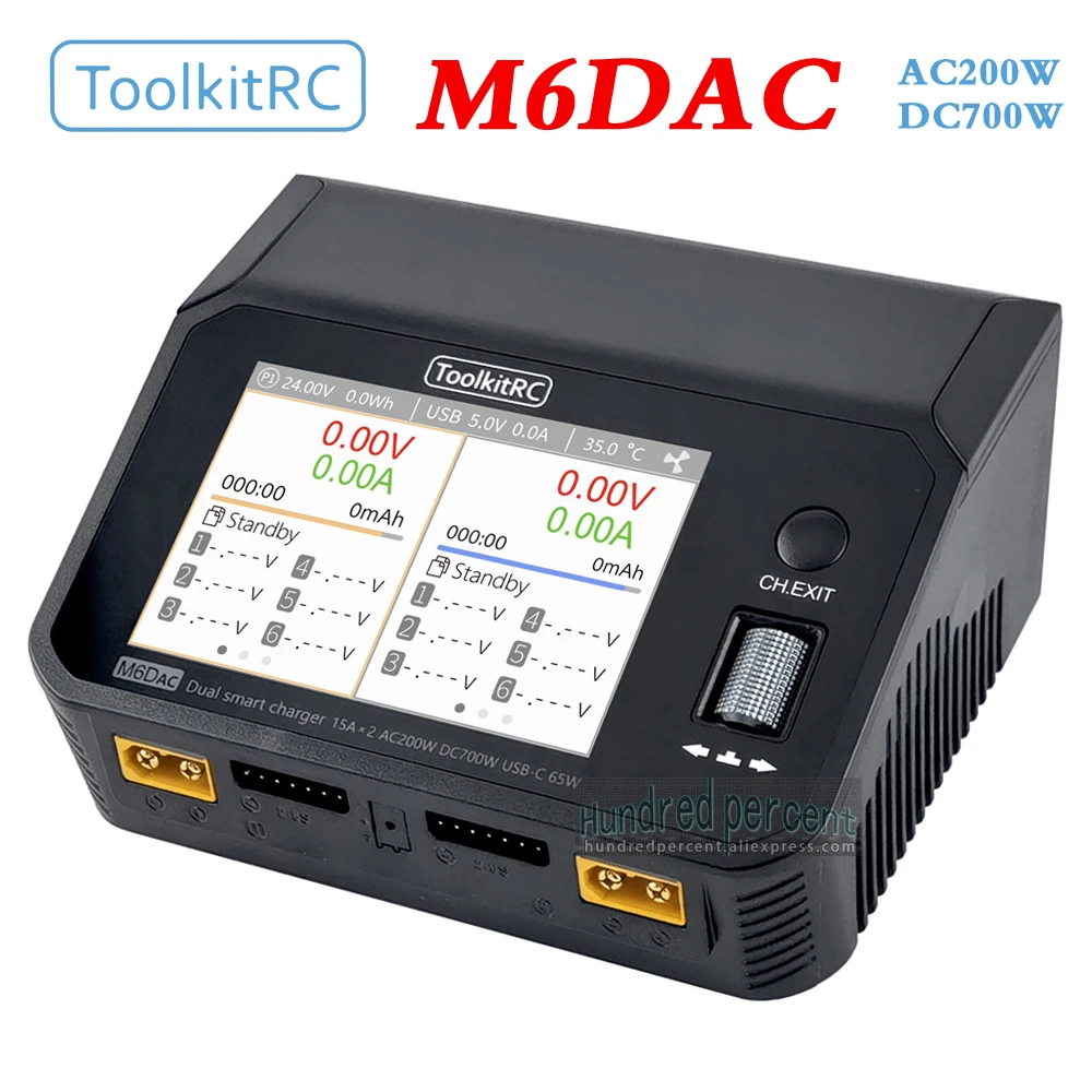 ToolkitRC M6DAC Charger Intelligent Dual Channel 2CH AC200W DC700W IPS 3.5-inch Aviation Model Lithium Battery Fast Charger