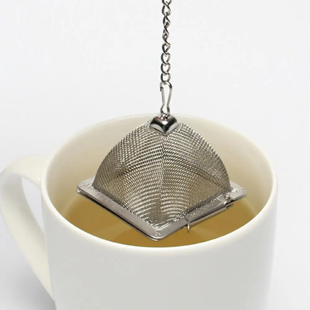 Tea Strainer with Extender Chain Hook Fine Mesh Tea Infusers Pyramid Shape Spice Infuser Brewing Tea Filter Kitchen Accessories